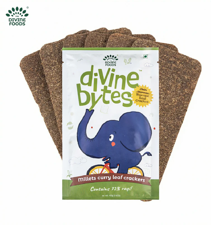 Divine Bytes | Ultra Thin Ragi Millet Crackers | Light, Crispy & Guilt-Free | Made with 72% Ragi Millet