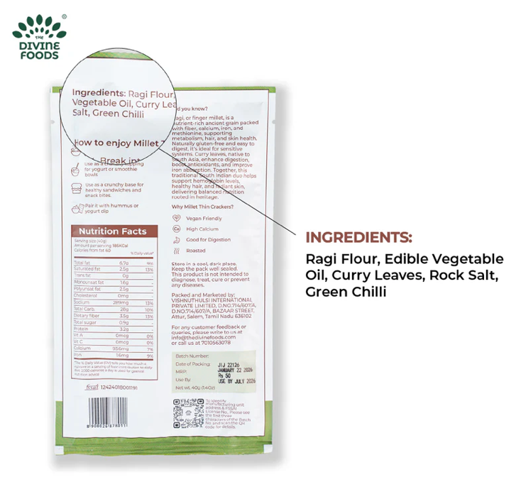 Divine Bytes | Ultra Thin Ragi Millet Crackers | Light, Crispy & Guilt-Free | Made with 72% Ragi Millet